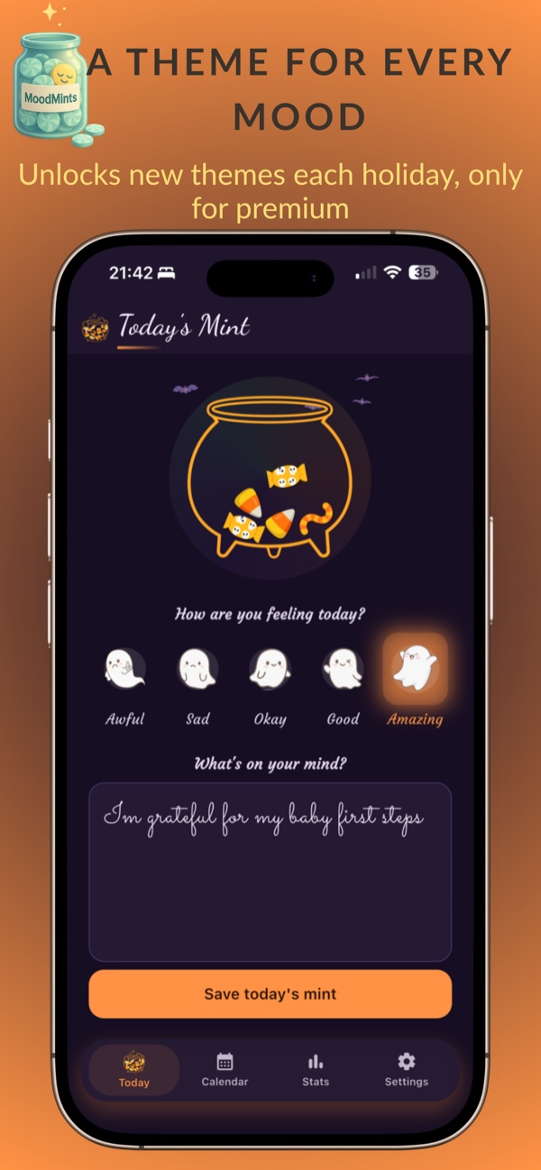 MoodMints screenshot: Halloween theme mood check-in