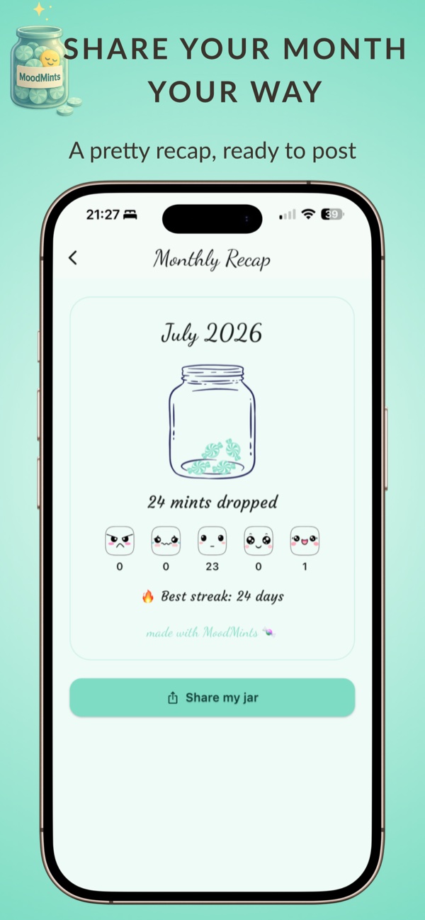 MoodMints screenshot: Mood jar filling up with mints